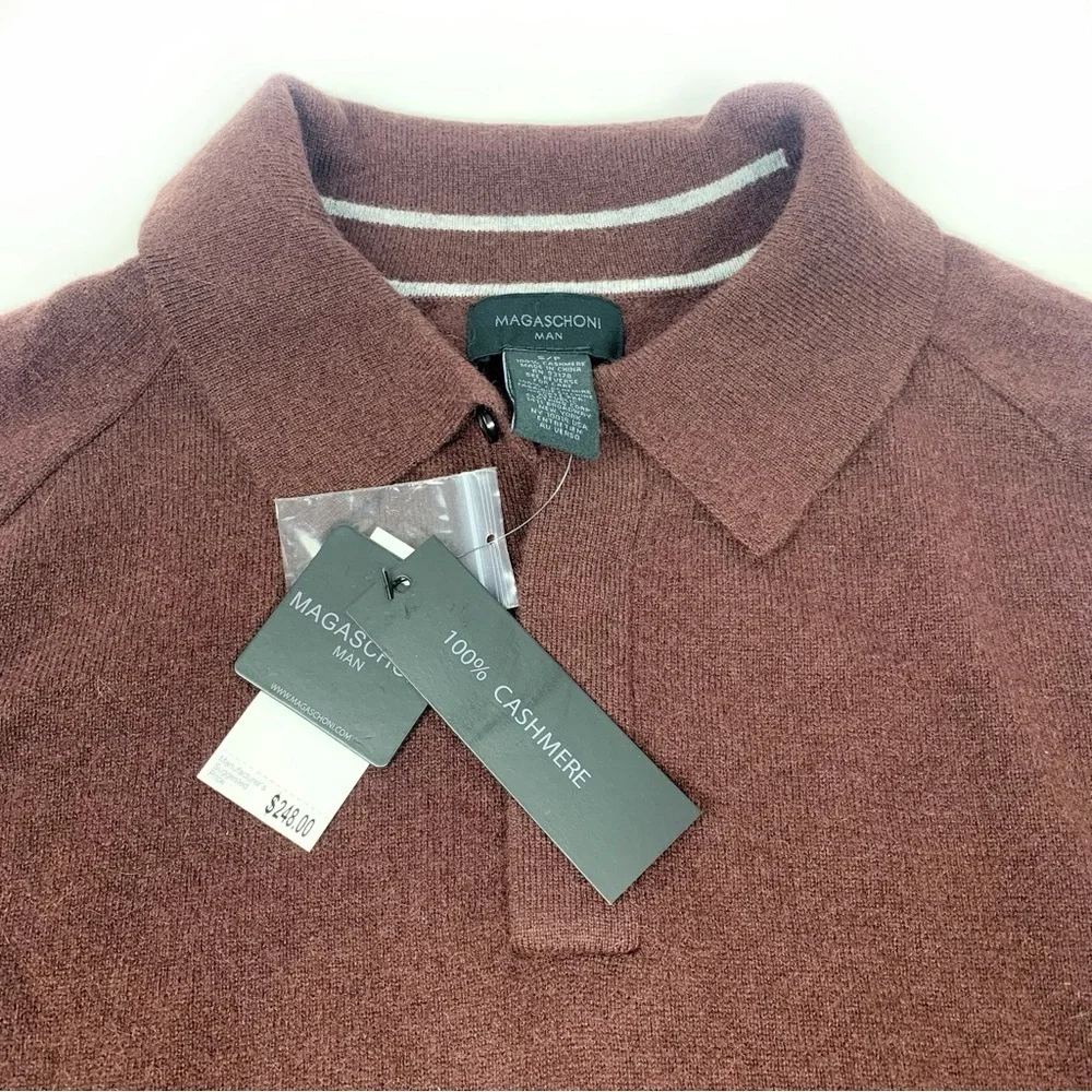 Magaschoni 100% Cashmere Polo Sweater Men's Brown NWT Luxury Designer Knit Soft